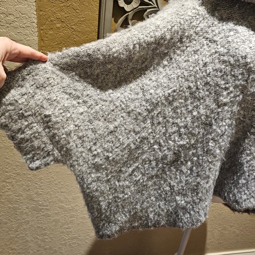 Ponsesa Cowl Neck Bouclé Knit Poncho Sweater Relaxed Cozy Luxury Heathered Grey - Picture 10 of 10